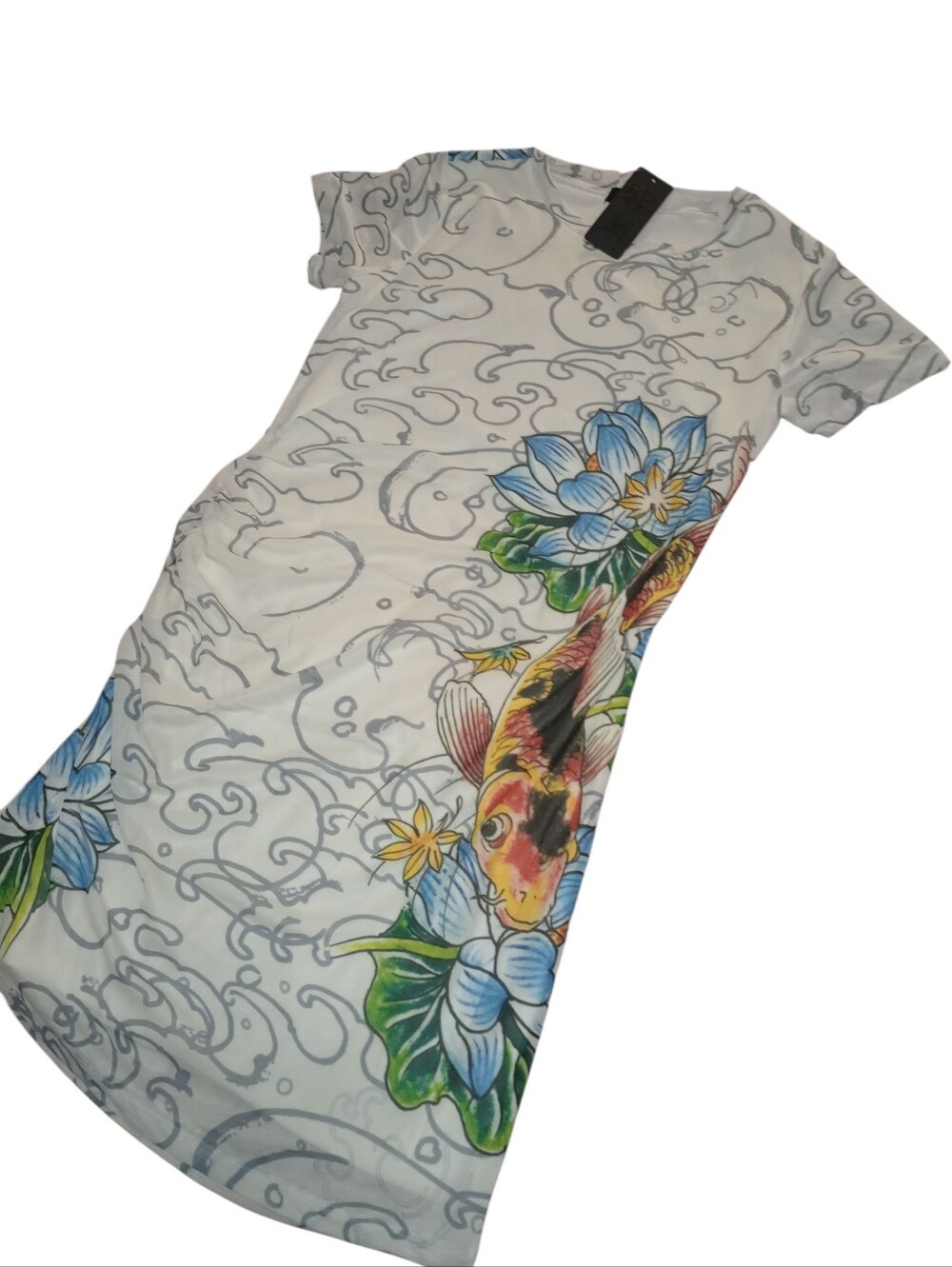 Ed Hardy White Koi Floral Graphic Tee Dress, Size L, NWT